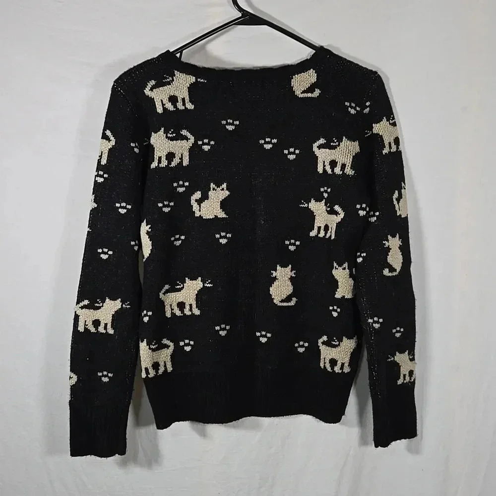 Mak B By Mac Black and Tan Cat Cardigan Size Small - Picture 5 of 6